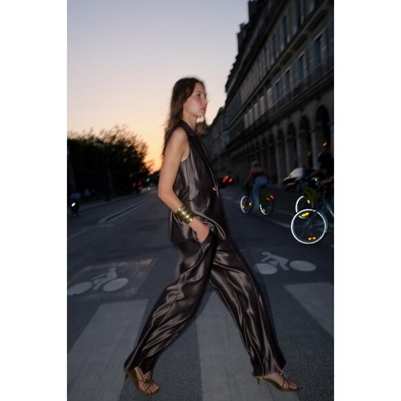 ZARA SATIN STRAIGHT-LEG TROUSERS - Picture 2 of 8